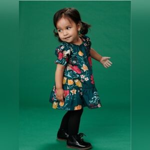 Tea Collection Puff Sleeve Girls Dress Forest Floral In Green Size 3T EUC